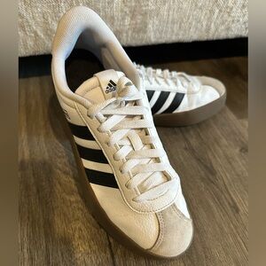 adidas White and Black Sneakers with Brown Sole